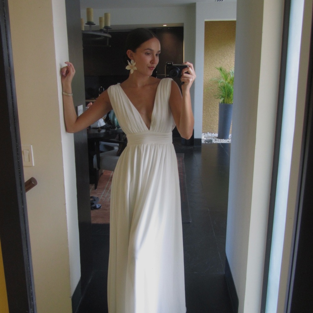 Lulu's White Maxi Dress with Plunging Neckline - Picture 2 of 6